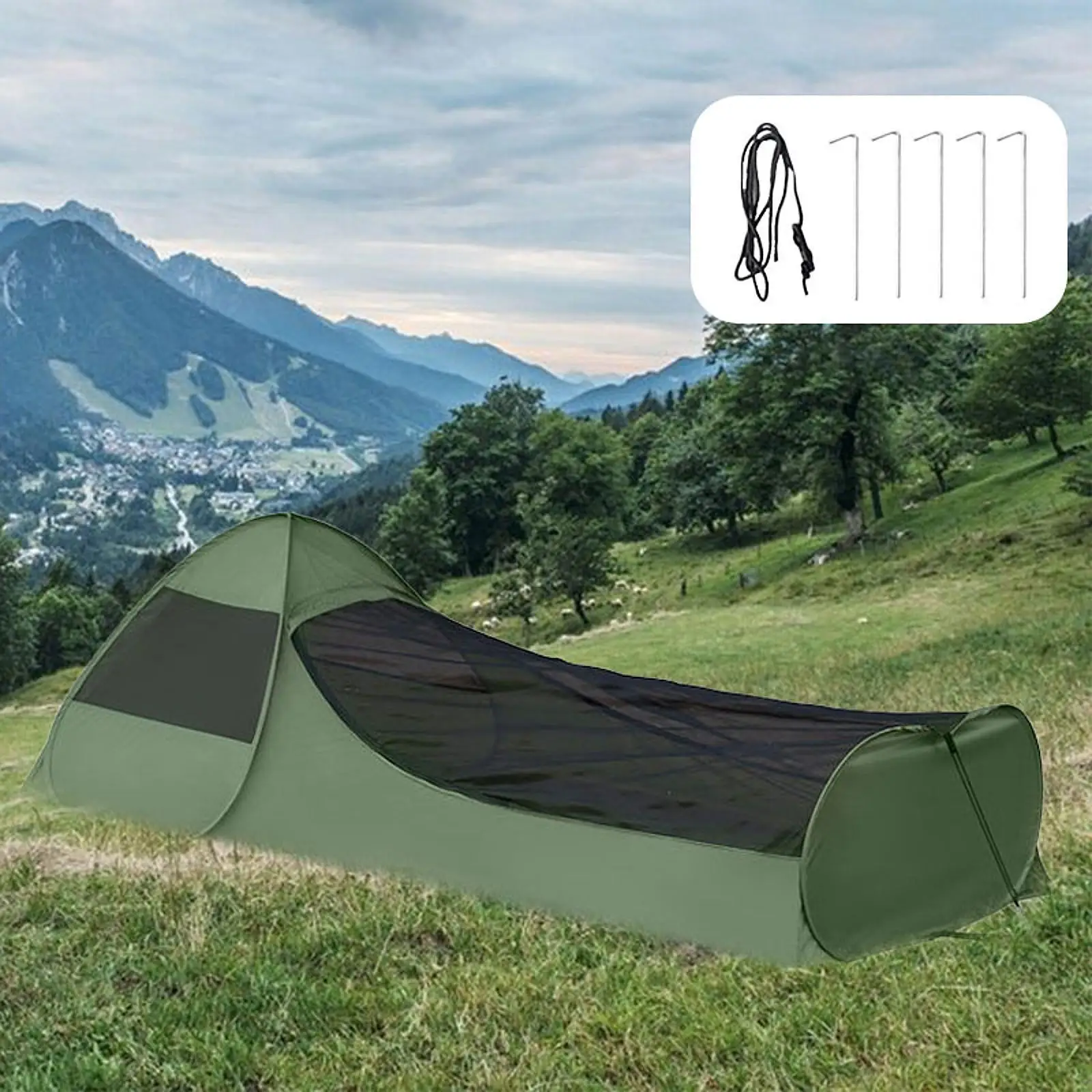Popup Bivy Tent Single Person Tent Windproof Sleeping Net Tent Personal Tent for Backpacking Outdoor Hiking Fishing Sports 2