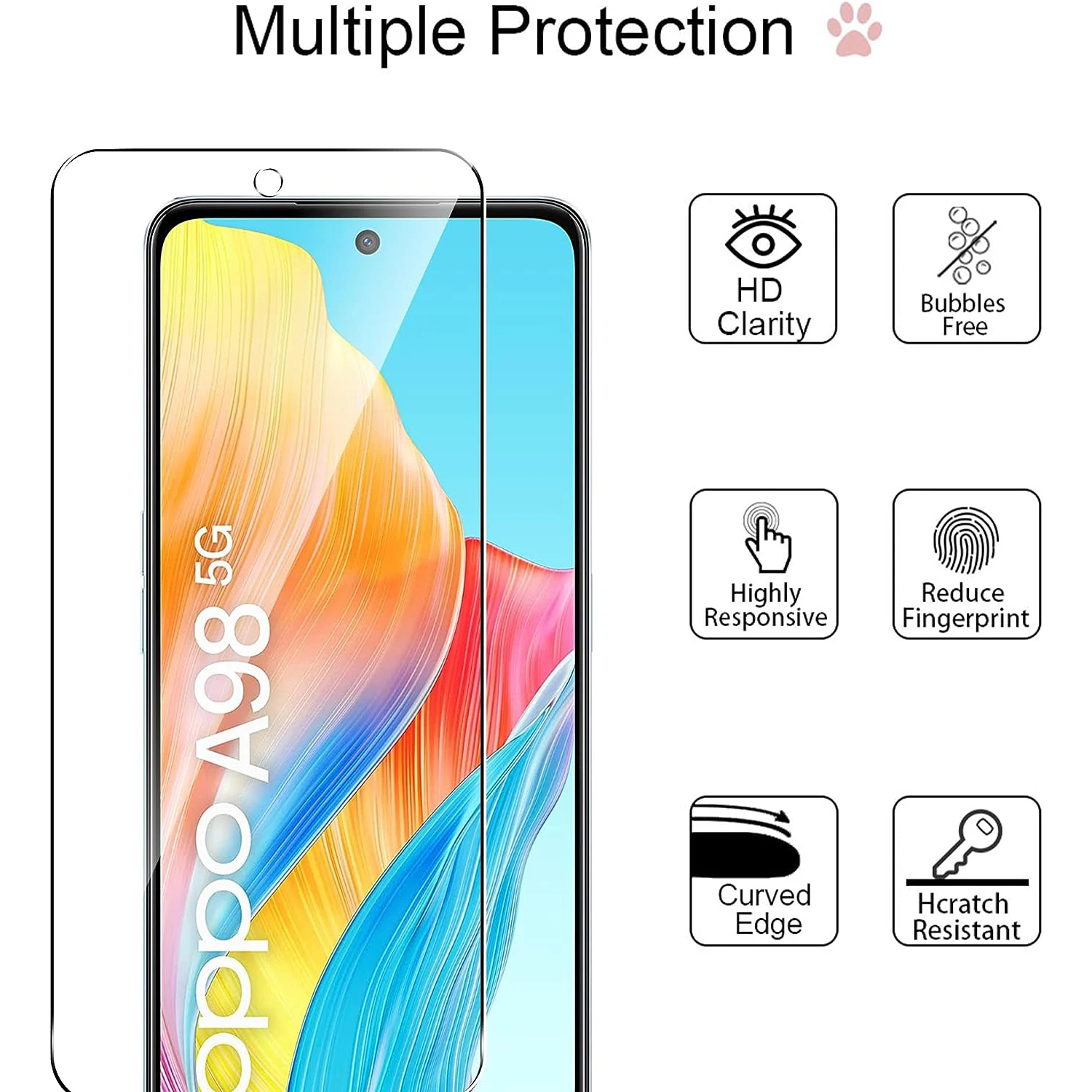 Verre protecteur d'écran pour OPPO, A98, 5G, Film en verre Guatemala, 2 pièces, 4 pièces