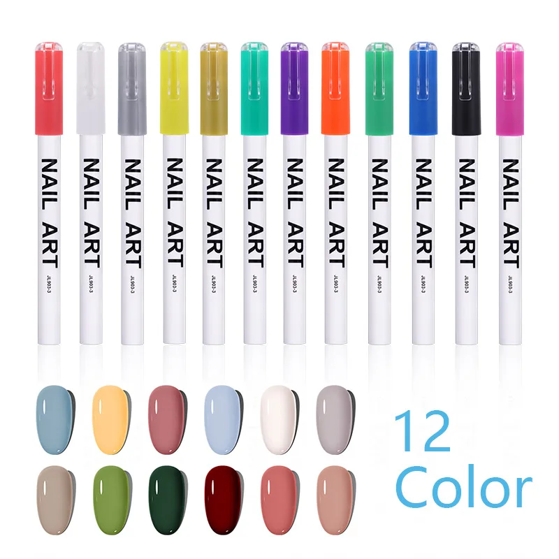 

Multicolor Nail Art 3D Painted Pen Drawing Nail Point Flower Pen Hook Line Pen DIY Nail Brush 12 Color Nail Polish Pen
