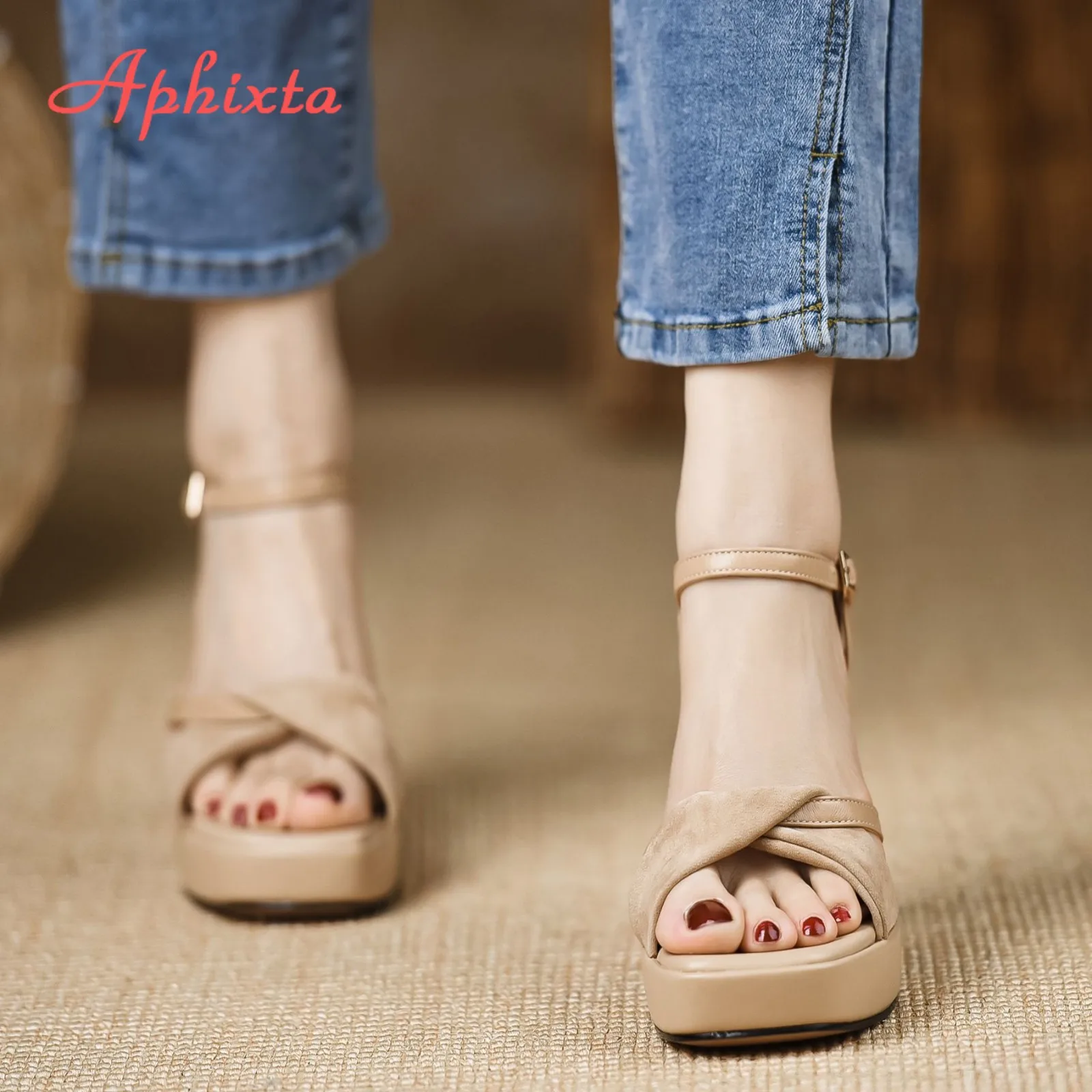 Aphixta Summer Hot Sale Platform High Heels Sandals Sexy Dress Wedding Shoes Women Ankle Strap Peep Toe High Heel Sandals