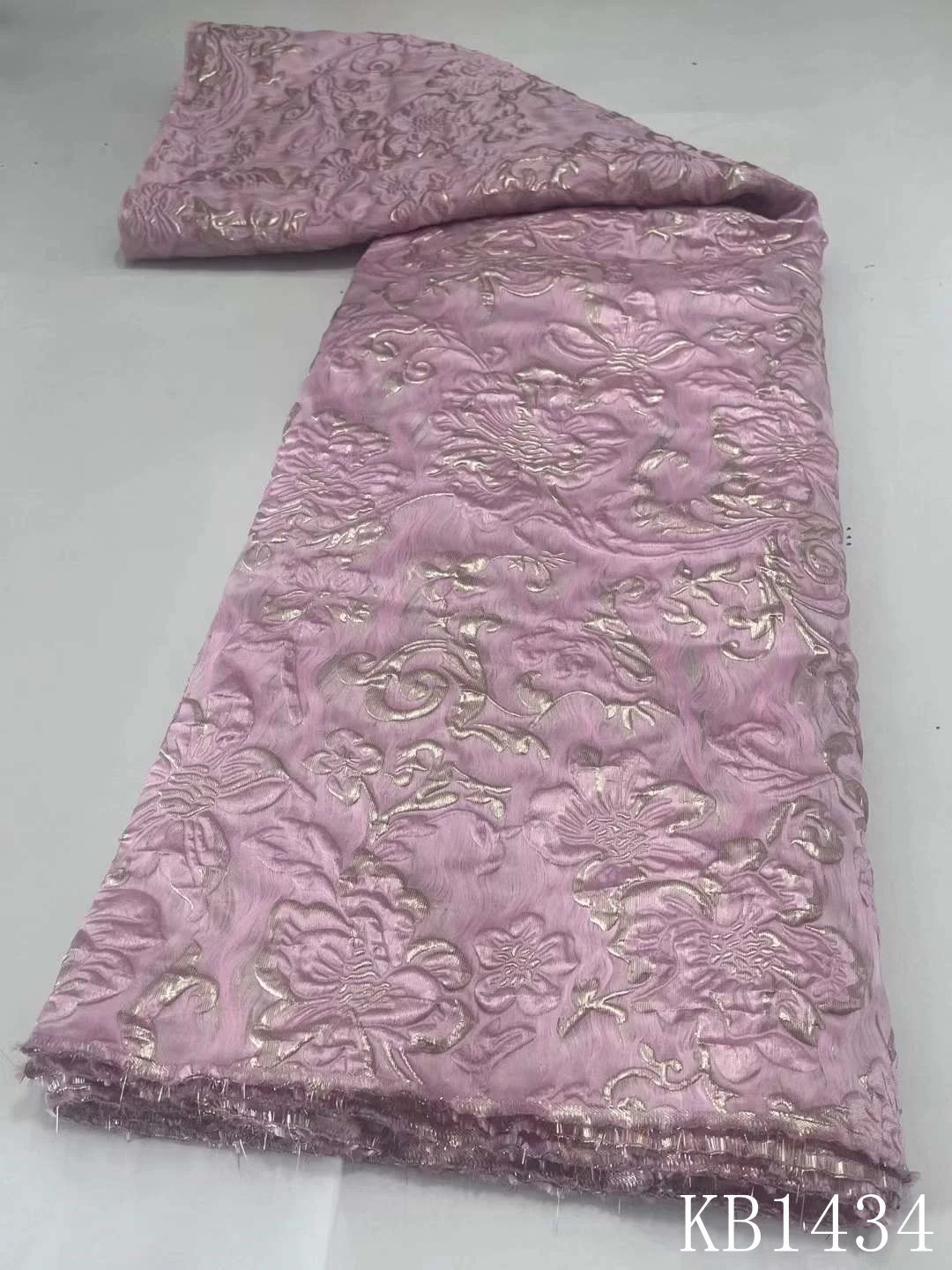 アフリカンピンクのブロケードレース生地ジャカード縫製結婚式高品質2023-2023-2024kb1434