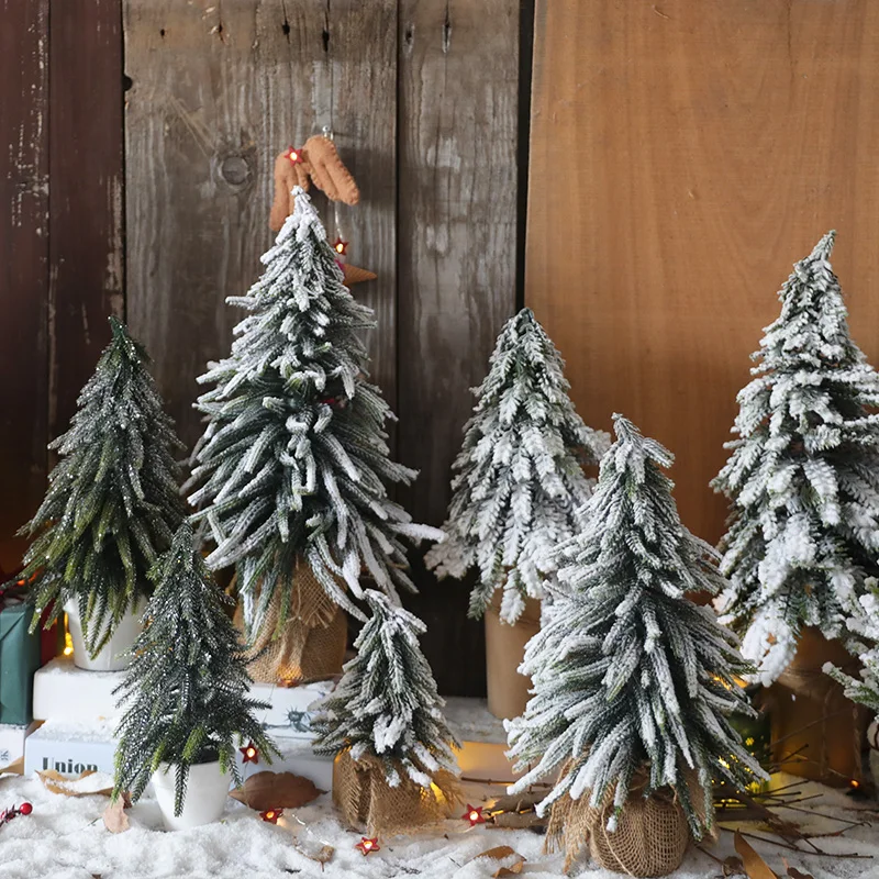 

Christmas Flocking Linen Spray Snow Cedar Tree Desktop Mini Small Christmas Tree Counter Window Decorations Arbol De Navidad