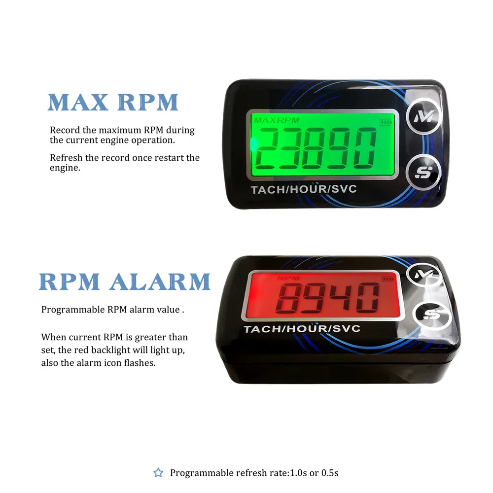 Digital Engine Tach Hour Meter Alert RPM Tachometer Gauge Backlit