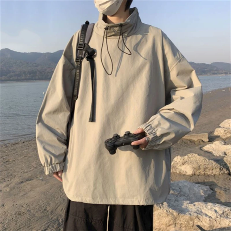 

Turtleneck Sweatshirt for Men Spring Autumn Fashion Tide Pullover Loose Solid Color Harajuku Style Men's Sweatshirts