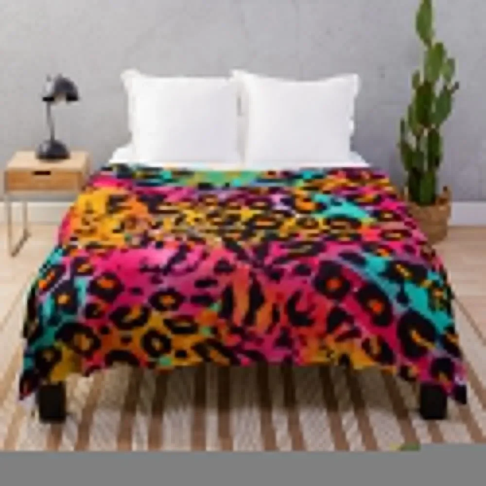 

Leopard Animal Print in Rainbow Colour Throw Blanket Plush Stuffeds Personalized Gift Blankets