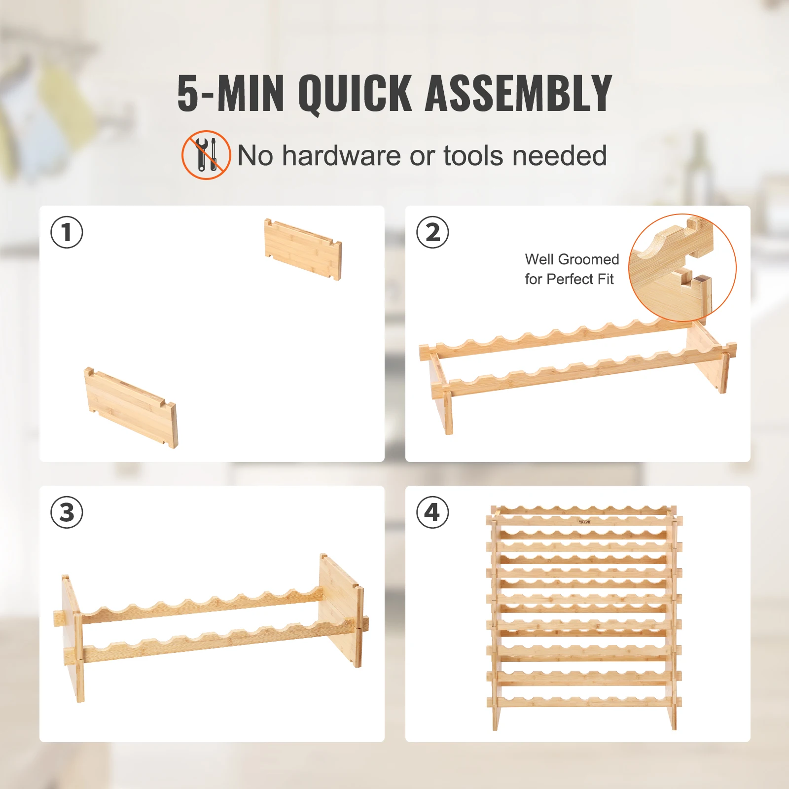 Stackable Bamboo Wine Rack for 72 Bottles