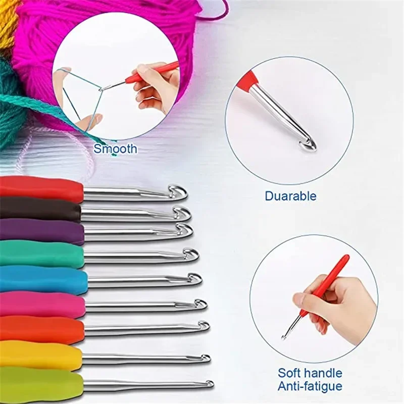 DIY Wool Crochet Hook Kit Soft Handle Knitting Craft Yarn and Sewing Accessories Tool Set Crochet Storage Bag Gift for Beginners