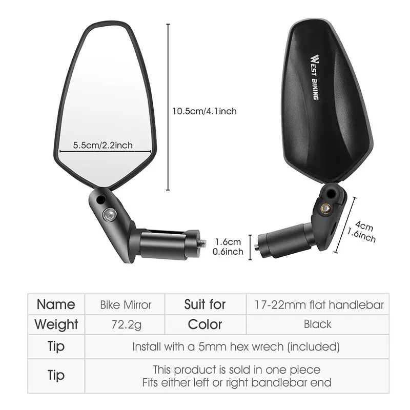 WEST BIKING 1 PC Sicherheit Fahrrad Rückspiegel Weitwinkel MTB Lenker Spiegel 360 ° Fahrradzubehör mit verstellbarer Linse – Detail 7