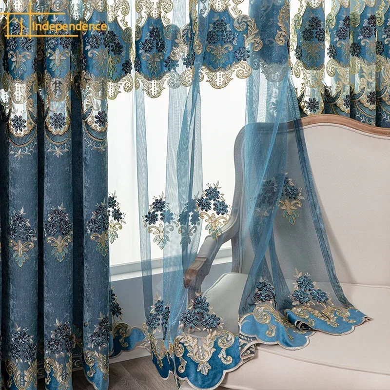 

Chenille European Curtains 2024 Blackout Bay Window Water-soluble Hollow Embroidered Curtains for Living Dining Room Bedroom