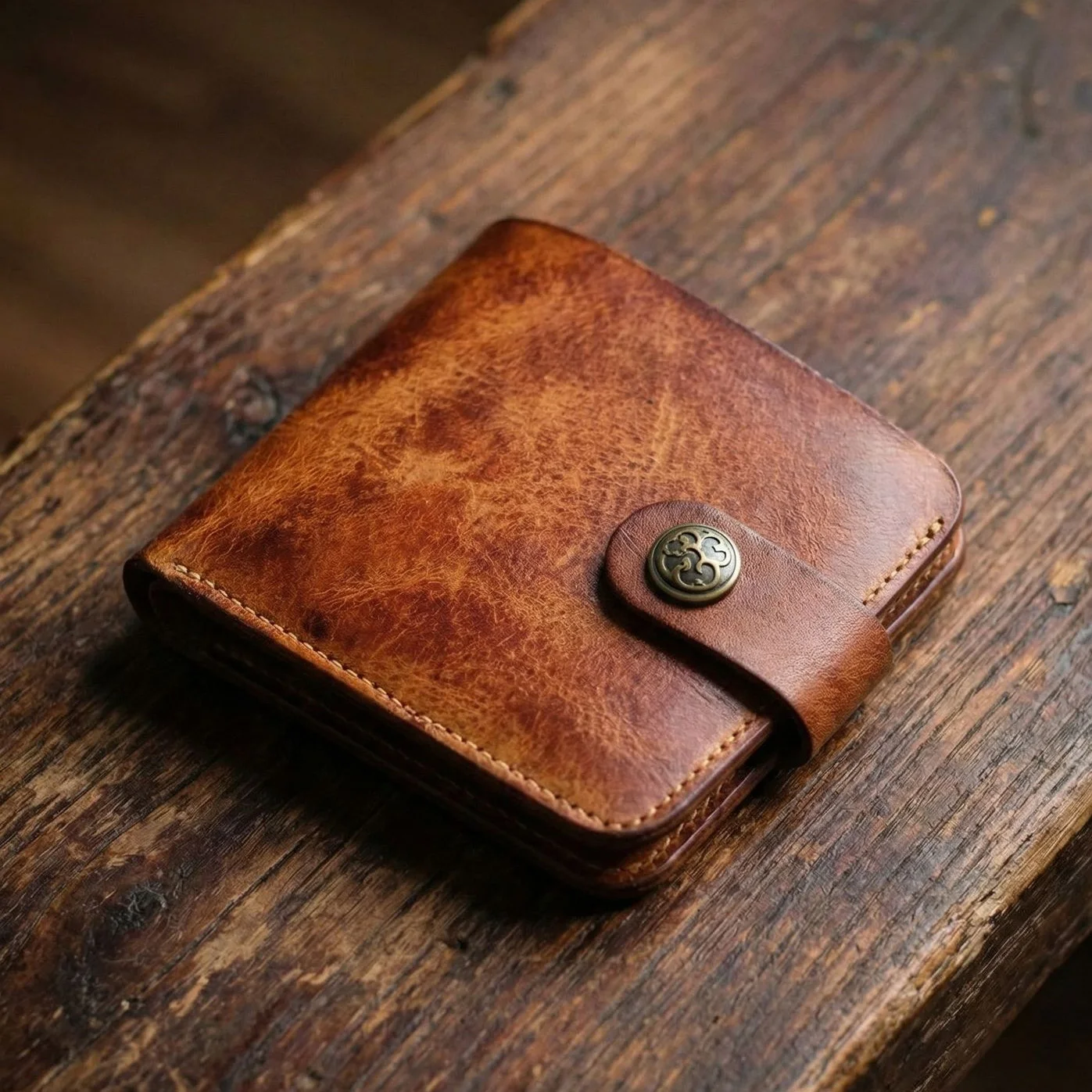 Vintage Slim Bifold Men's Wallet - Handmade Vegetable Tanned Leather with Coin Pocket, Personalized Gift