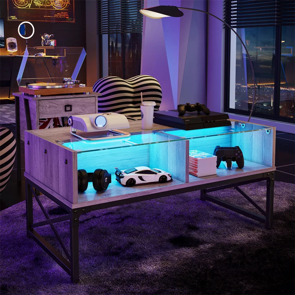 

Coffee Table with LED Lights and Glass Shelf