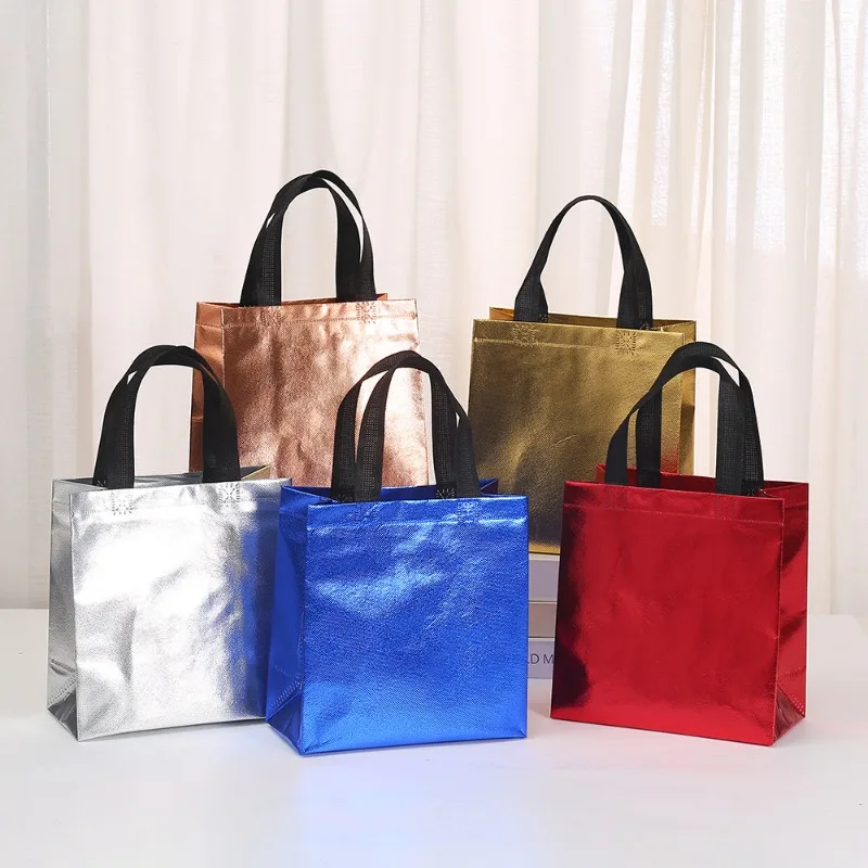 20pcs Reusable Laser Non-woven Bag Shoulder Film Folding Tote Bag Mall Clothing Thickened Shopping Bag for Birthday Valentines 1