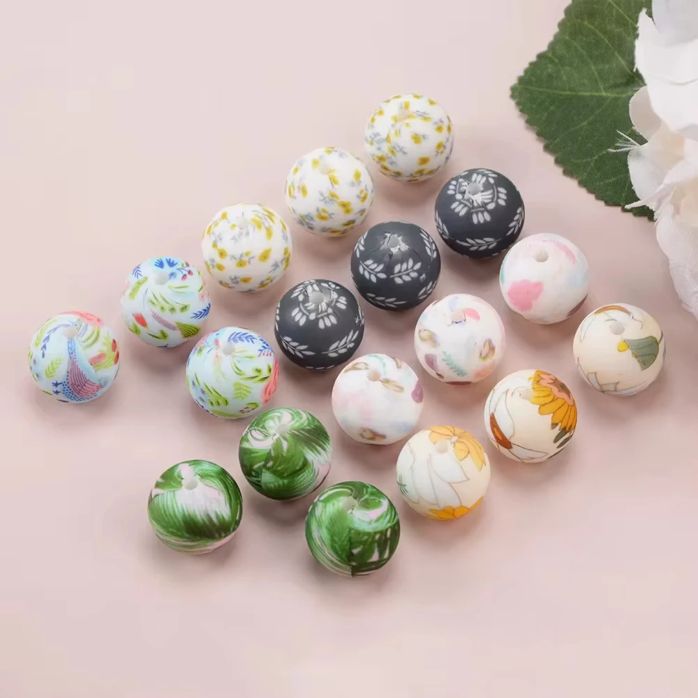 Description Picture 5 of itemLOFCA 10pcs 15mm printed silicone beads Colorful beaded Baby Teething glue DIY Jewelry bracelet Key beaded personality bracelet