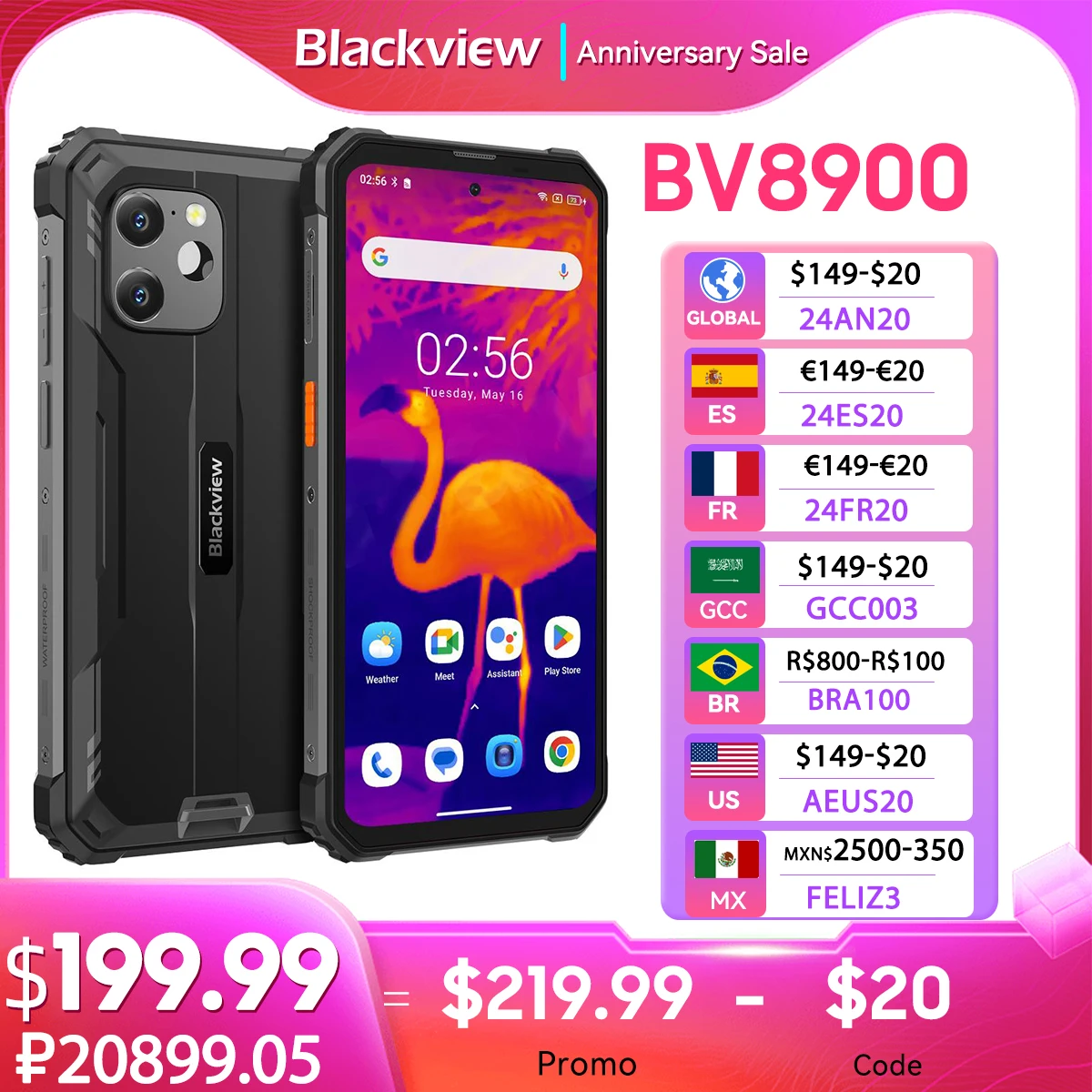 [World Premiere] Blackview BV8900 Rugged Smartphone Android 13 6.5'' Display 16GB 256GB Helio P90 Mobile Phone Thermal Cellphone doogee s95 pro 6 3 1080 2160 rugged smartphone ip68 mtk helio p90 mobile phone 8gb 128gb cellphone 48mp al triple cameras