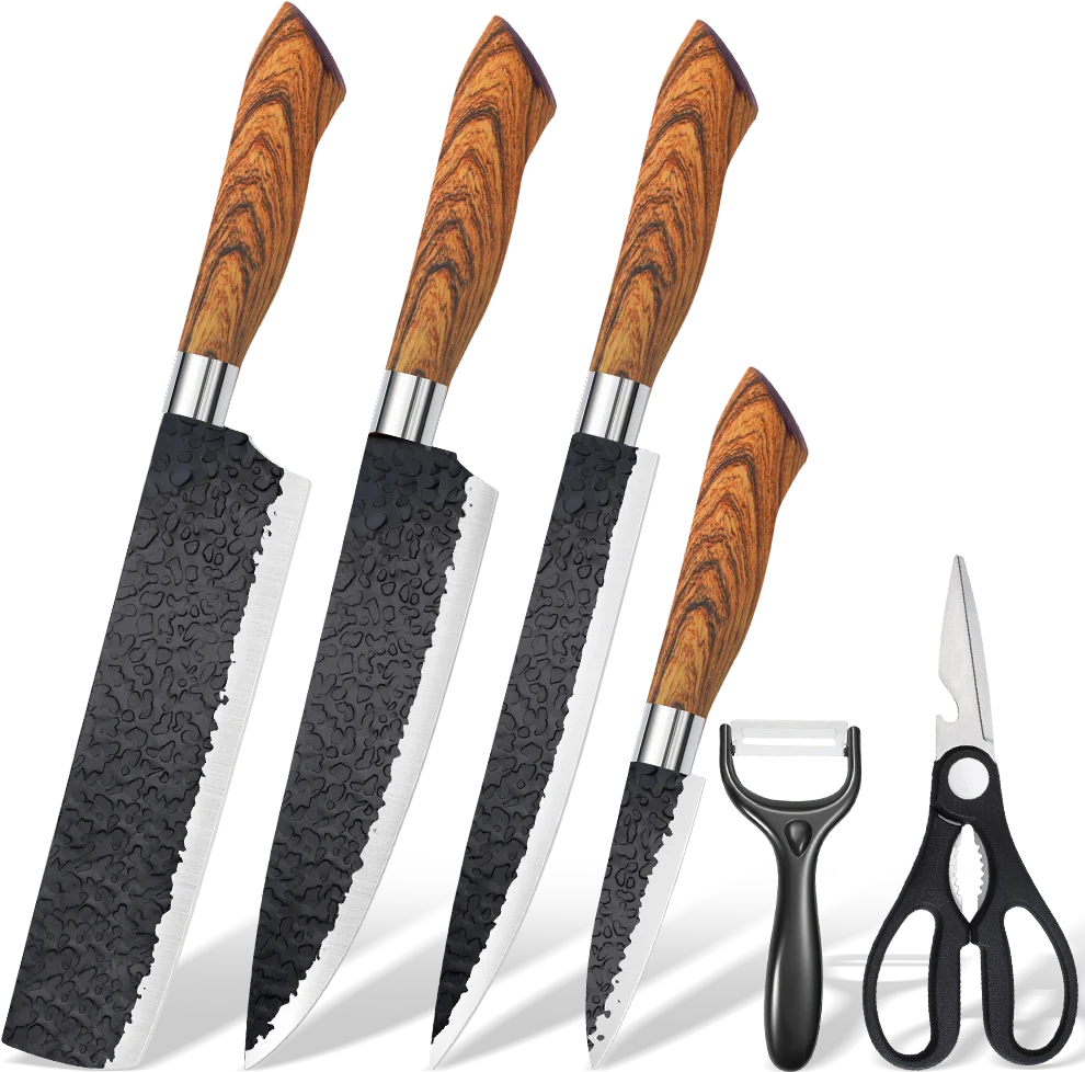 DFITO 6-teiliges Edelstahl-Küchenmesser-Set Antihaftbeschichtete Klingen Schere Schäler-Set Kochliebhaber-Werkzeuge Haushaltsmesser-Set – Detail 1
