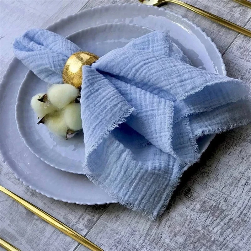 12 Pcs Sky Blue Gauze Napkins Cotton Napkins Wedding Napkins Rustic