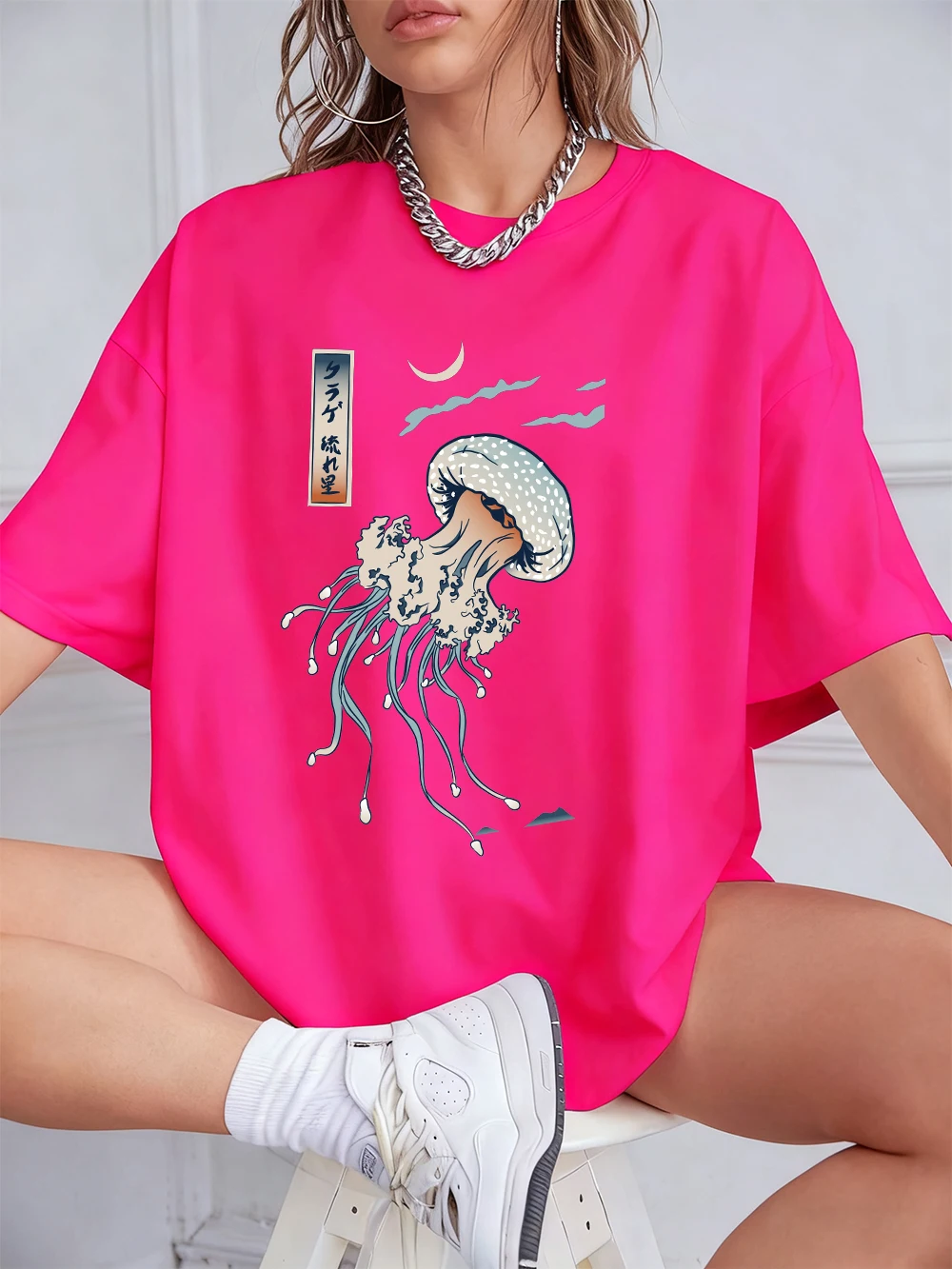 Harajuku Jellyfish Print Women's Cotton Tee - Soft, Loose-Fit Summer Top
