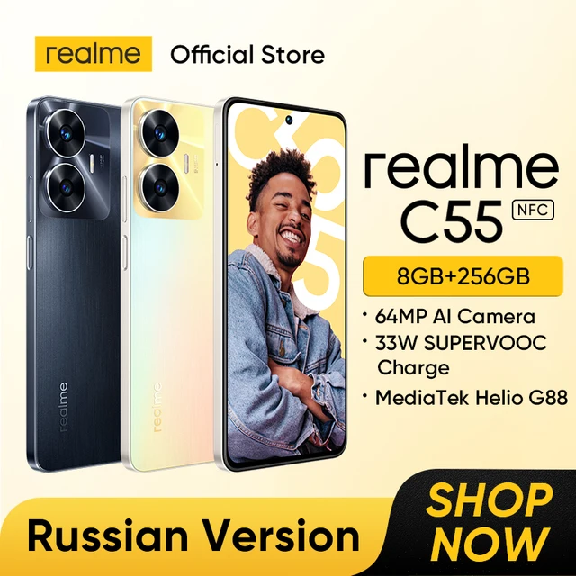 realme C55 NFC 64MP AI 카메라 스마트폰, 헬리오 G88 프로세서, 6,72 인치 90Hz 디스플레이, 5000mAh 배터리, 8GB + 256GB