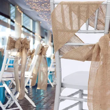 Ceintures de chaise en toile de Jute, ruban naturel pour chaise, nœud rustique en Jute, attaches pour la maison, anniversaire, Banquet, mariage, décor de fête DIY 1