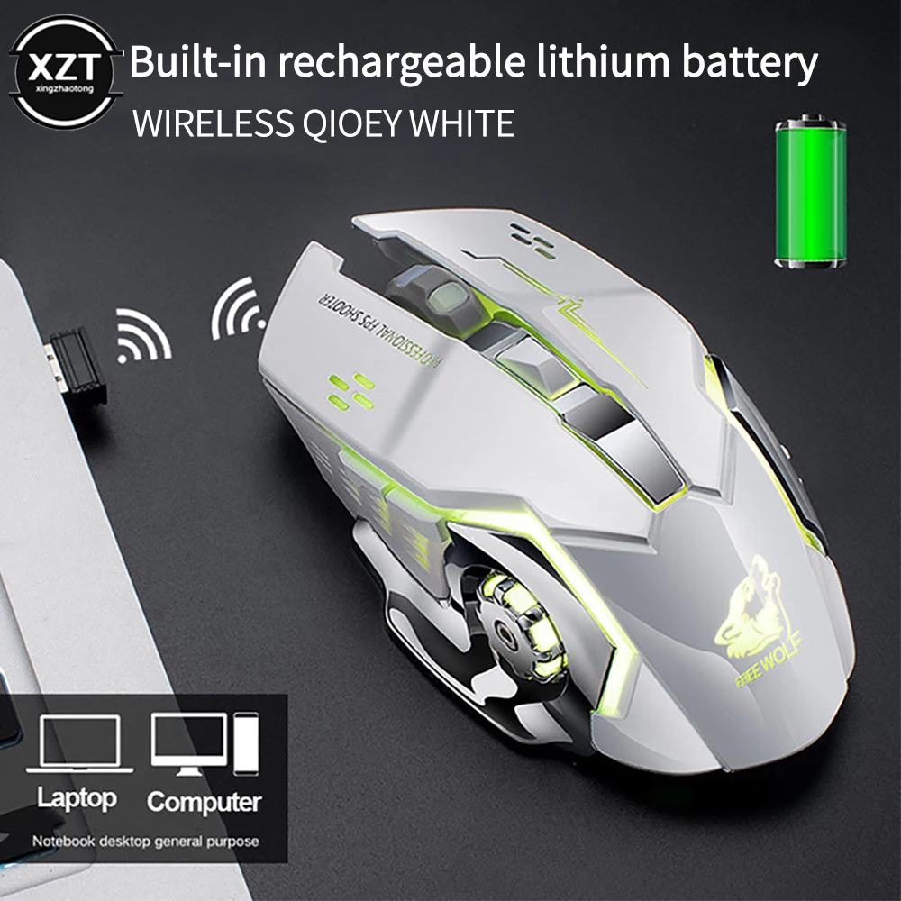 Jogo de Carregamento sem Fio Mouse Mudo Retroiluminado Mecânica Ergonômica Óptica pc Laptop Desktop Wolf-x8
