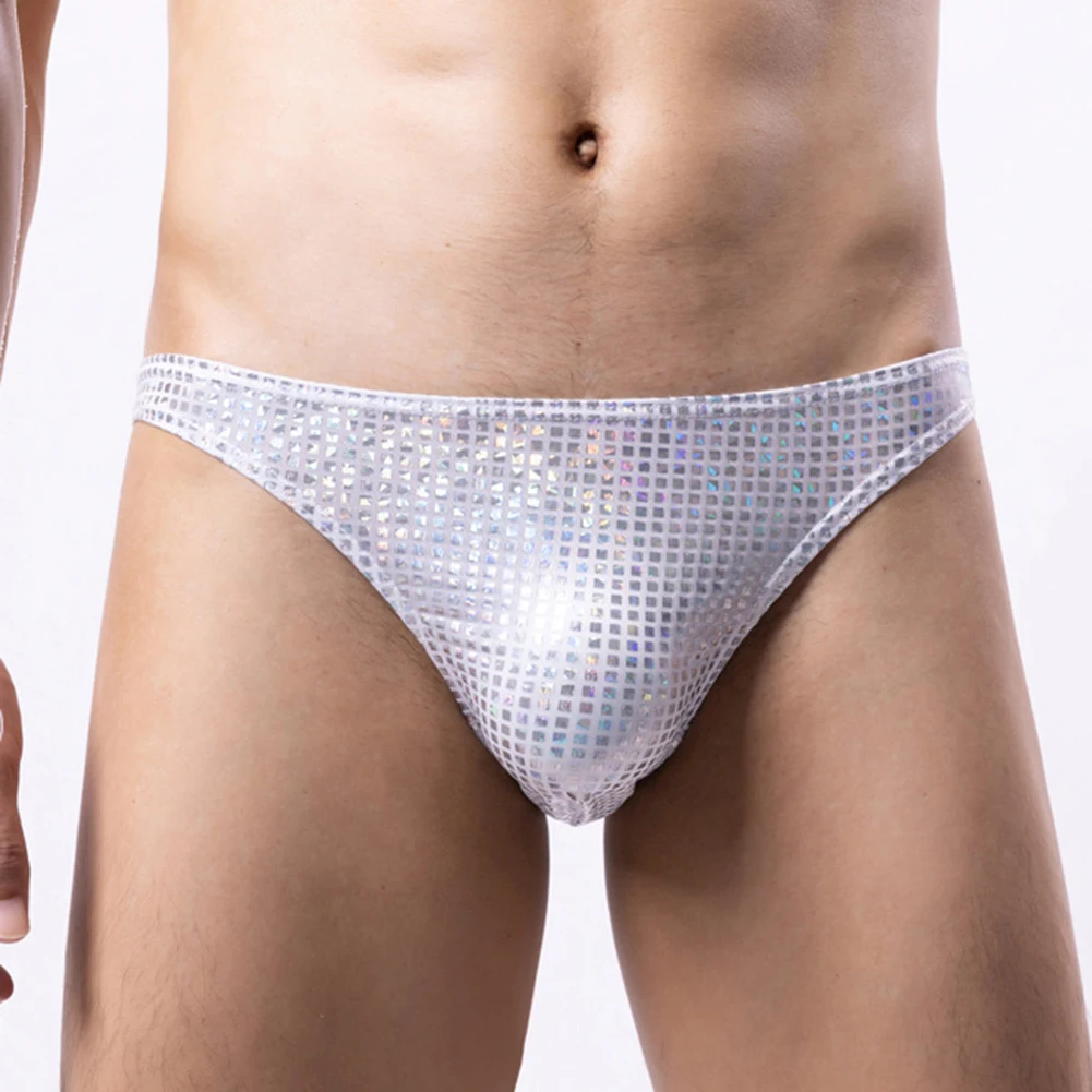 

Men Briefs Underwear Sequin Shiny Thong Bugle Pouch Panties Low Waist Hip Lift Trunks Soft Elasticity Lingerie Short Swimwear