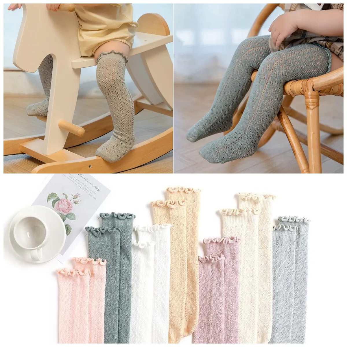 3 paires de chaussettes pour bébé garçon et fille, chaussettes hautes, en  coton solide, longues, à