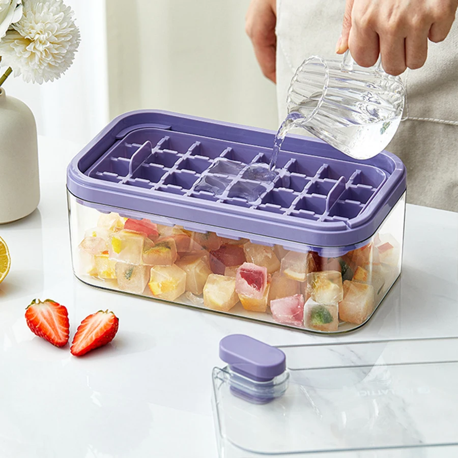  Ice Cube Tray with Lid and Bin for Freezer, 2 Pack, 64 Pcs Ice  Cube Mold (Purple): Home & Kitchen