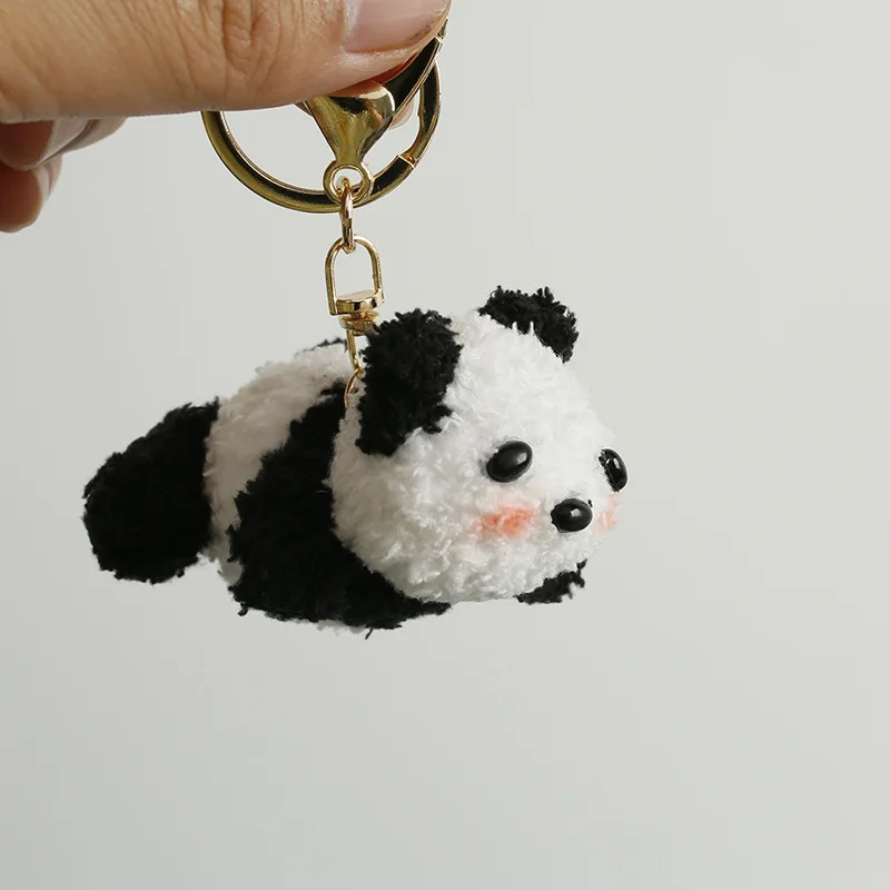 

Cute Panda Doll Crochet Keychains Handmaking Weaved Cartoon Panda Head Knitting Keyrings For Car Keys Knitted Keychain Pendant