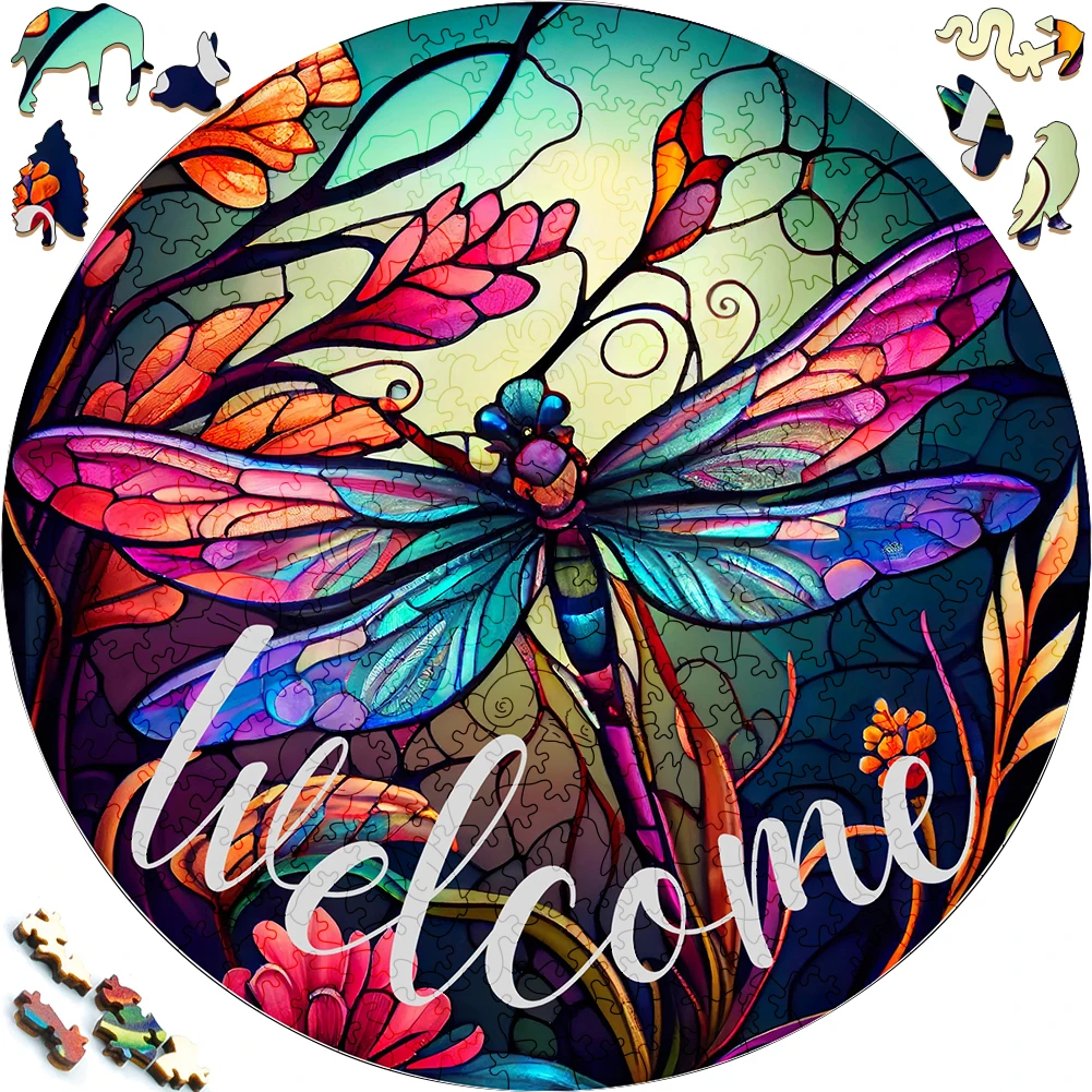 Beautifully Wooden Puzzles Dragonfly Art Decoration Irregular Shape Puzzle Board Set Decompression Puzzle Toys for Adults Family wood travel chessboard set folding portable chess board kids adults family game camping presents toddlers 34x34cm