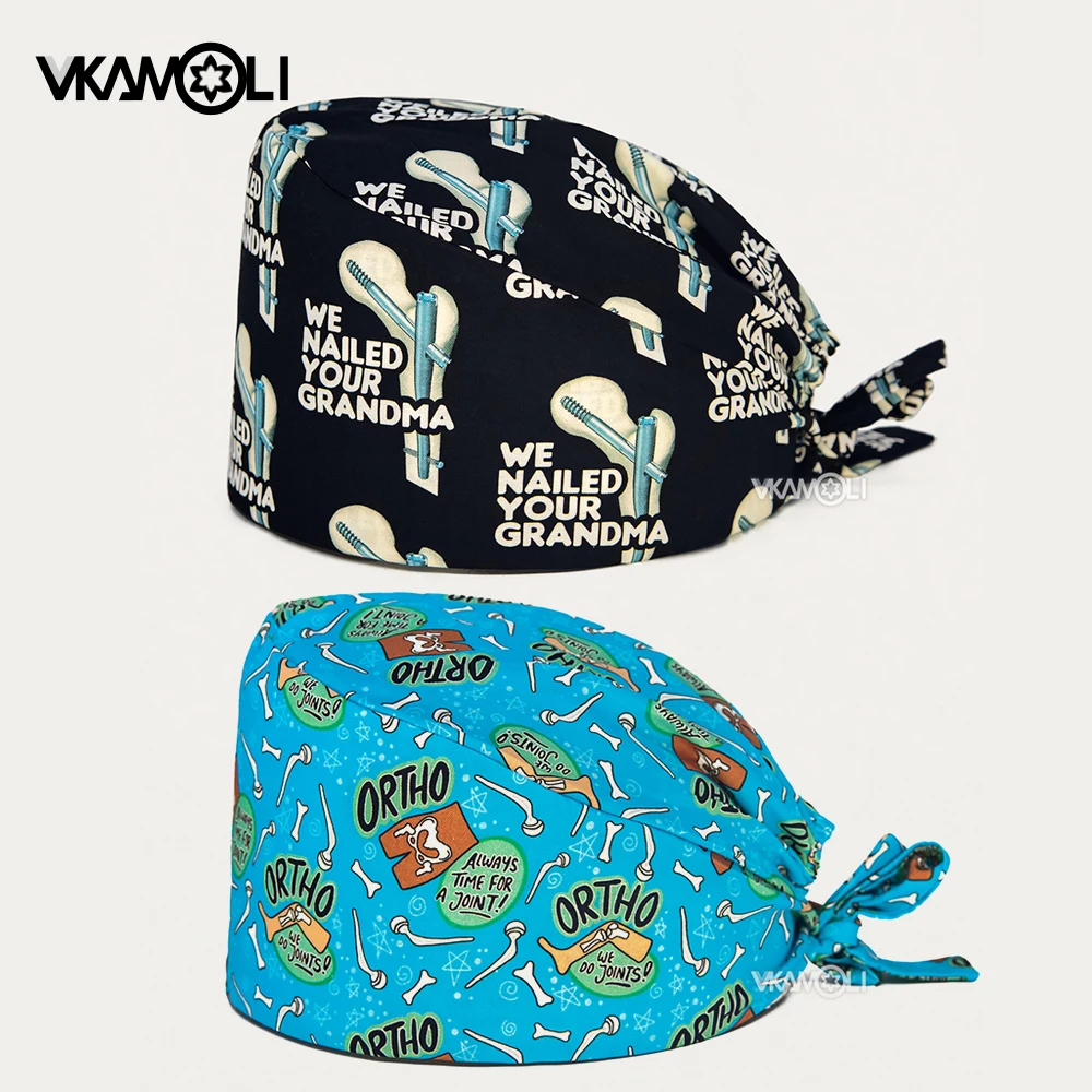 Unisex Cotton Scrubs Work Cap Orthopedic medical pattern printing Frosted Cap reusable Scrubs Hats
