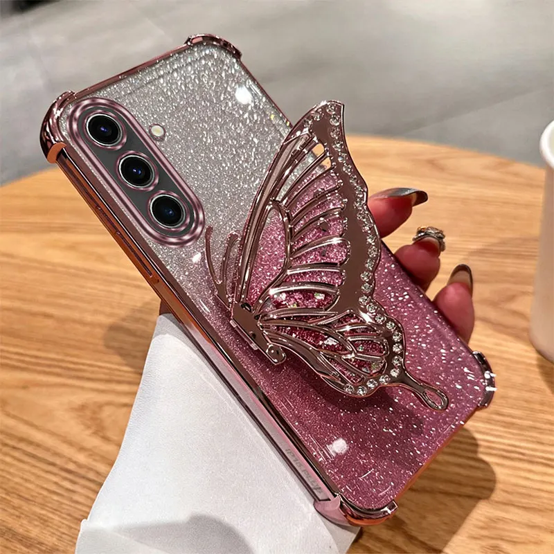 Lucky Butterfly Glitter Phone Holder Case