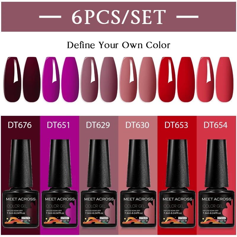 MEET ACROSS 6Pcs/Set 7.3ml Dark Purple Series Gel Nail Polish Autumn Semi Permanent Nail Art UV Gel Varnish Nail Supplies 2