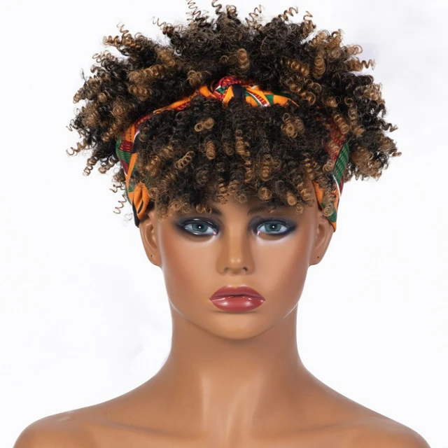 Afro Curly Headband Wig For Black Women Synthetic Natural Curly Wig Blonde With Bags Female Heat Resistant Hair