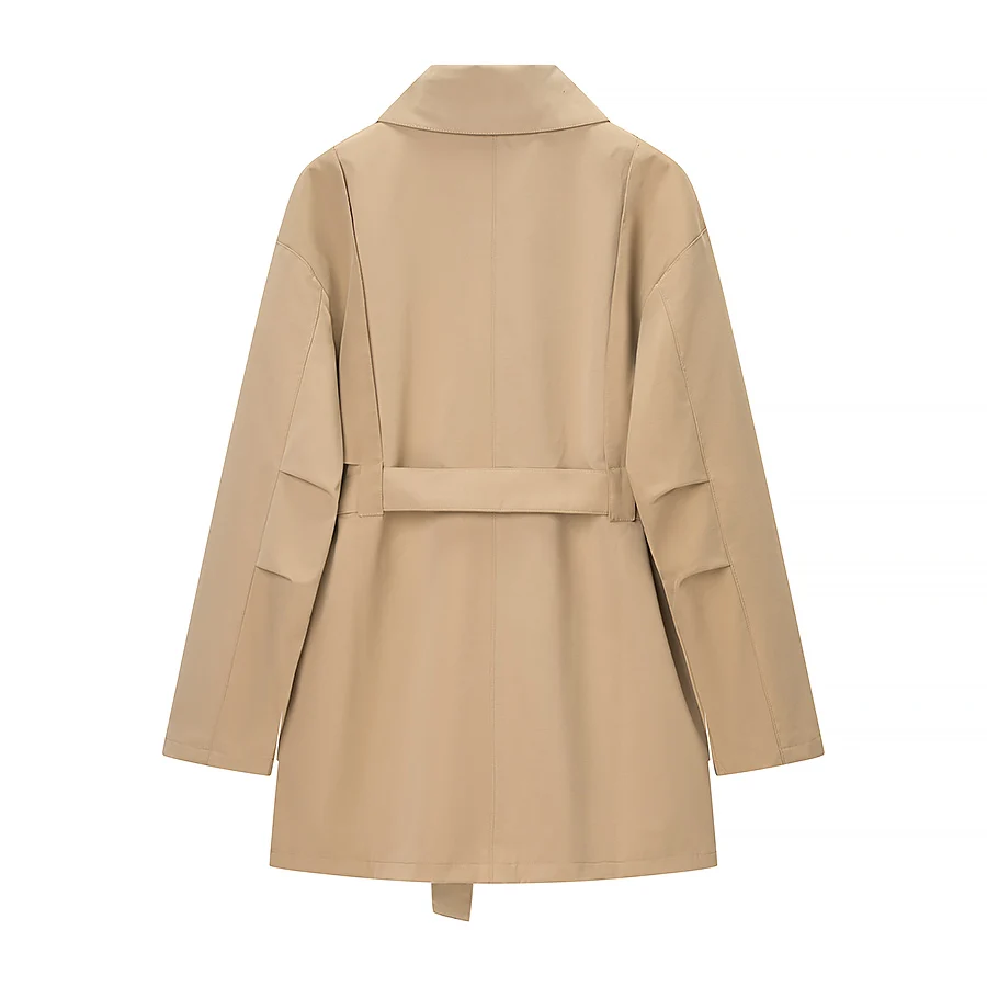 Women Khaki With Belt Short Trench Coat Female Elegant Long Sleeve Single Breasted Coat Autumn Lady Casual Windbreaker Streetwea
