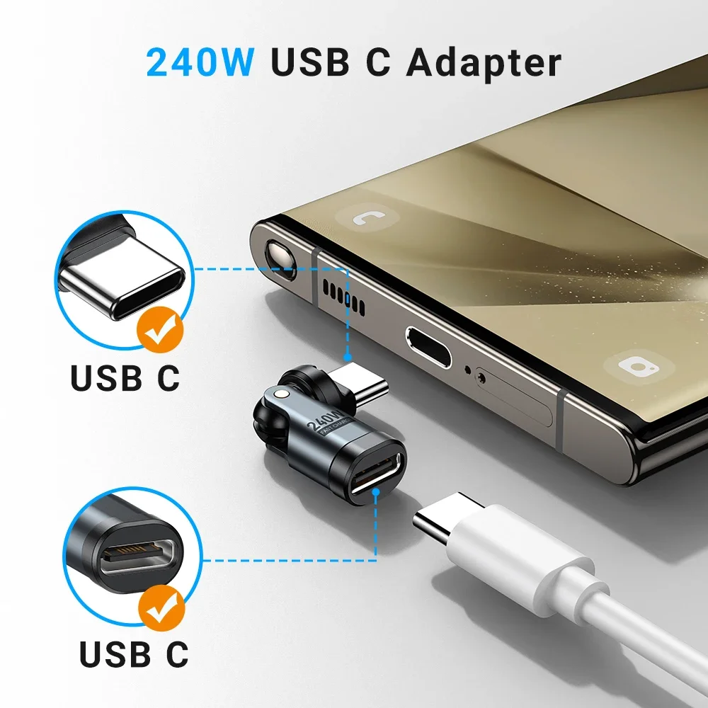 Universal 240W USB C Adapter OTG Fast Charge Cable Type C Male Female Converter For iPhonee16 Macbook Laptop Android Devices