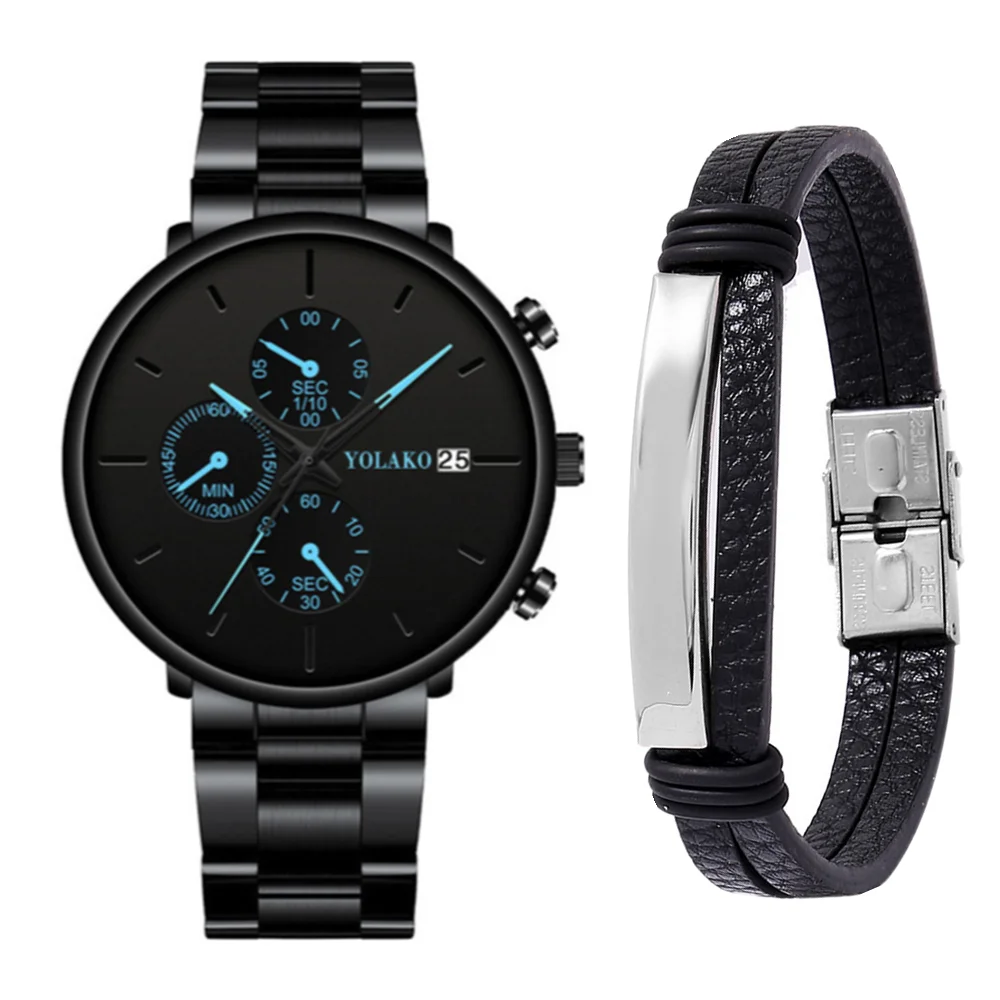 

Top Men Stainless Steel Quartz Wristwatch Sport Business Calendar Date Watches Boy Leather Bracelet Luminous Clocks Reloj Hombre