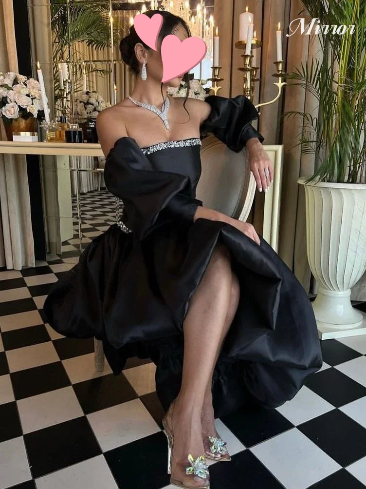 

Mirror Dress Elegant Vintage Black Sexy Mermaid Asymmetrical Beaded Boat Neck Formal Occasion Prom Dress Evening Party Gowns