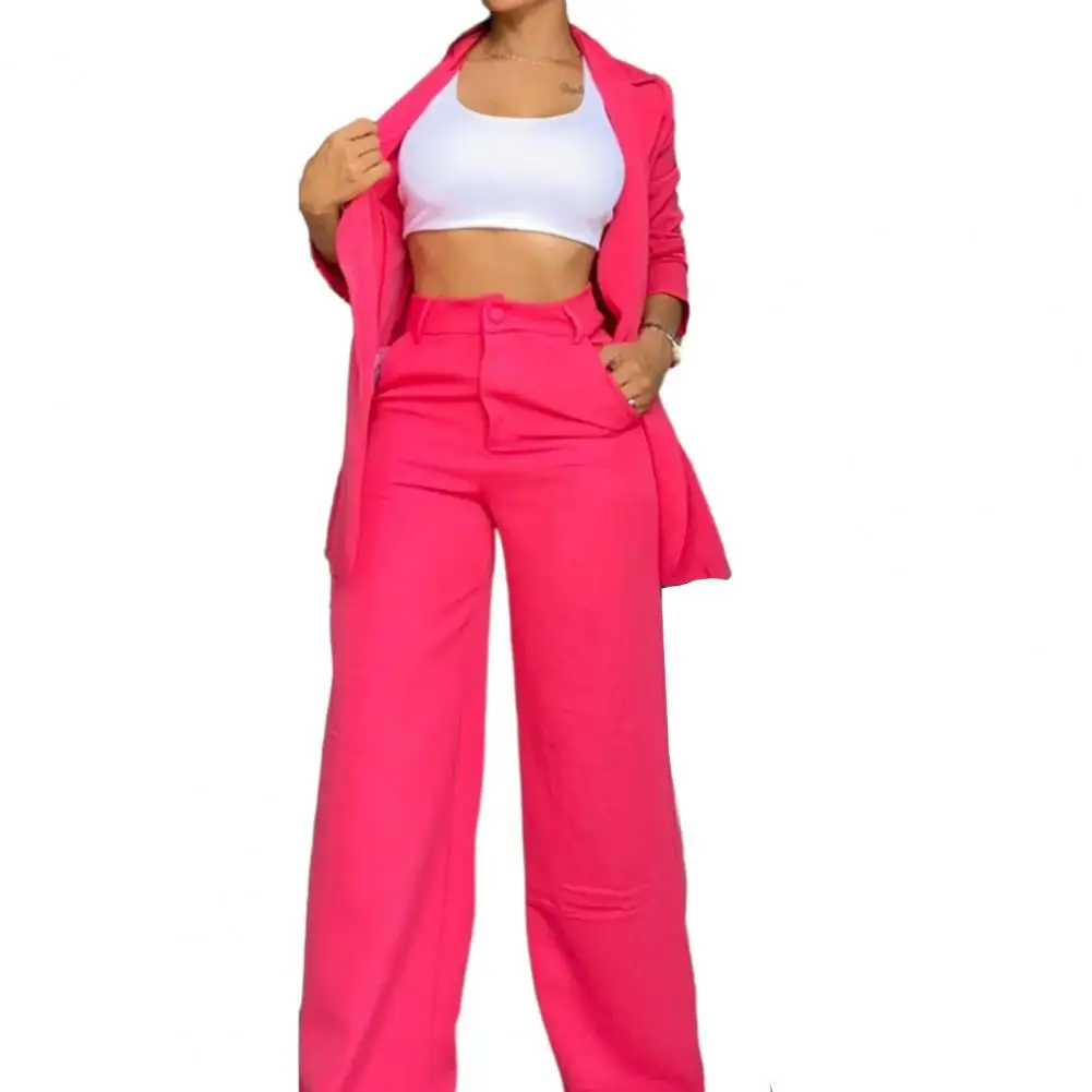Long Sleeve Lapel Pants Suit Stylish Women's Coat Pants Suit Single-breasted Jacket Wide Leg Pants Fashionable for Ladies