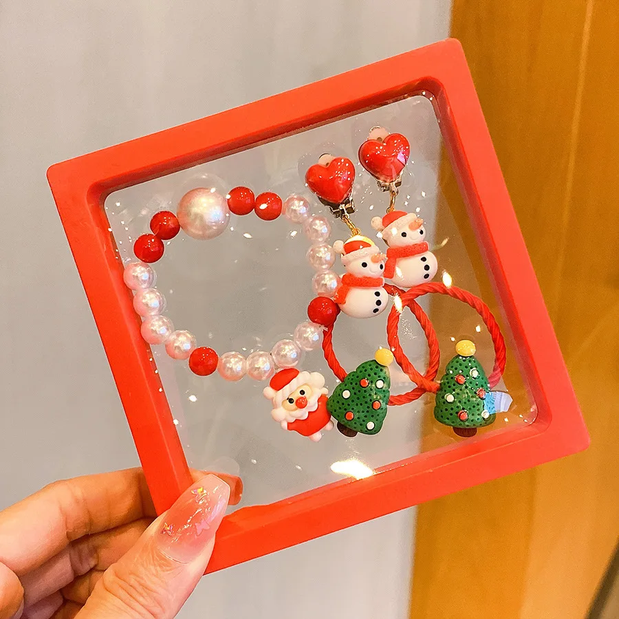 Conjunto de joyería navideña infantil: pulsera colorida, anillo versátil y diadema – Regalo navideño ideal para niños y niñas_voghion.com