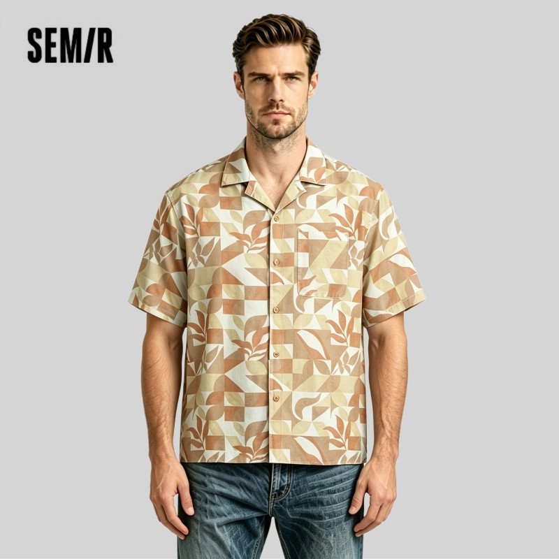  Semir Men Shirt All Over Print Vacation Style Loose 2026 Summer Fashion Casual Style Lightweight Soft Holiday Wear Top 