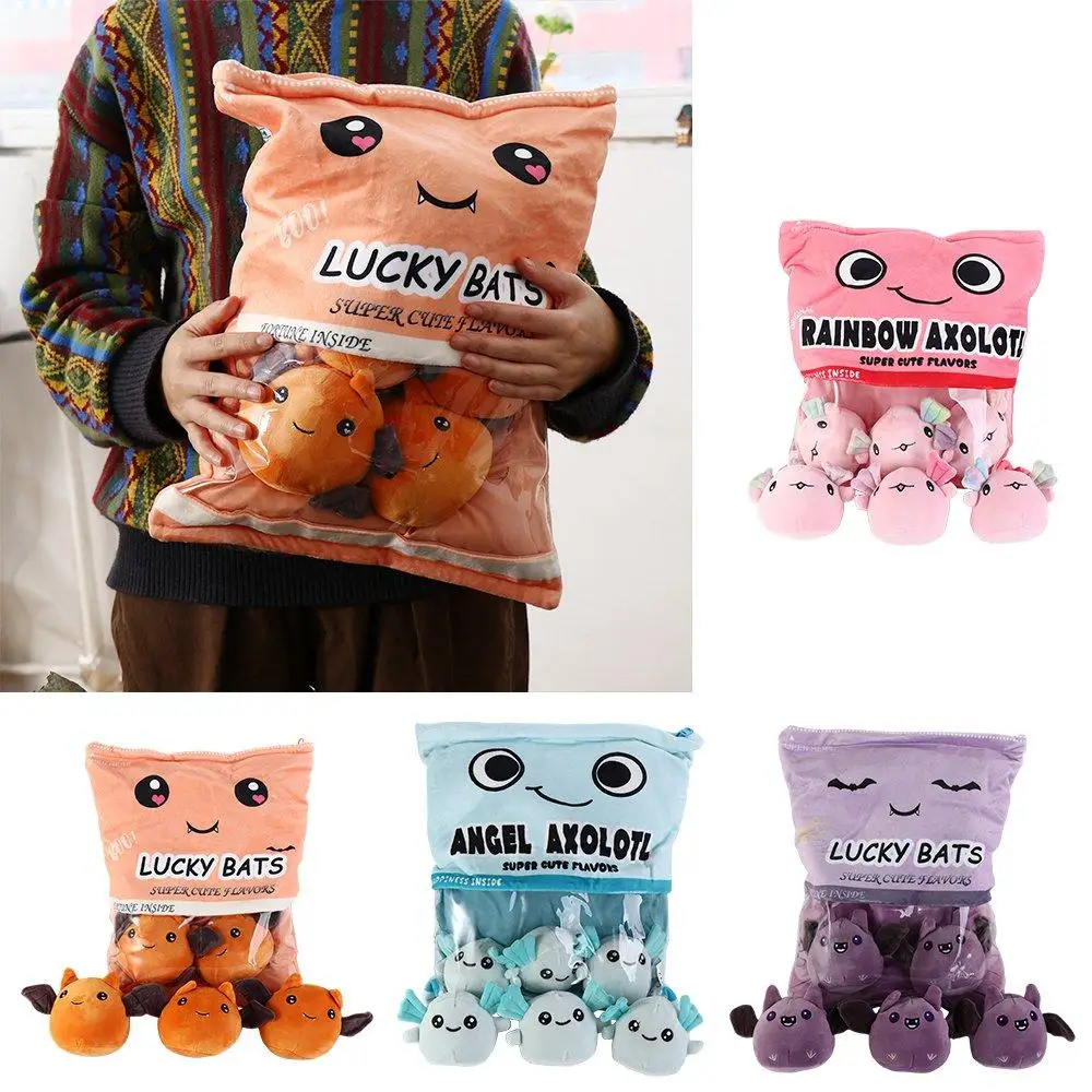

Love Snacks Axolotl Plush Dolls in A Bag Salamander Cushion Sweet Candy Snack Puff Toys Snack Cookies Mini Pudding Throw Toys