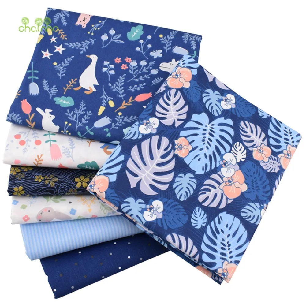 Chainho,Print Twill Cotton Fabric,Patchwork Cloth,DIY Sewing Quilting Material,Midnight Blue Series,7 Designs,2 Sizes,15C21