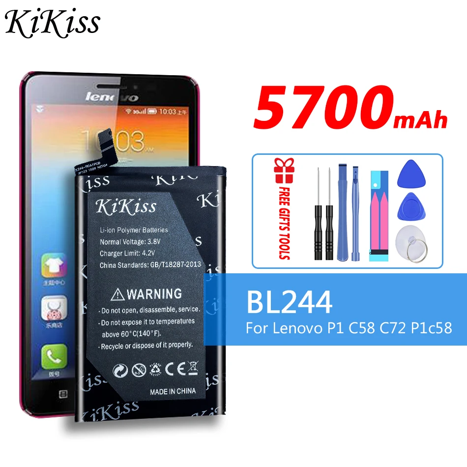 

Аккумулятор KiKiss BL244 для Lenovo Vibe P1A42 P1C58 P1C72 P1, литий-ионная аккумуляторная батарея, 2019