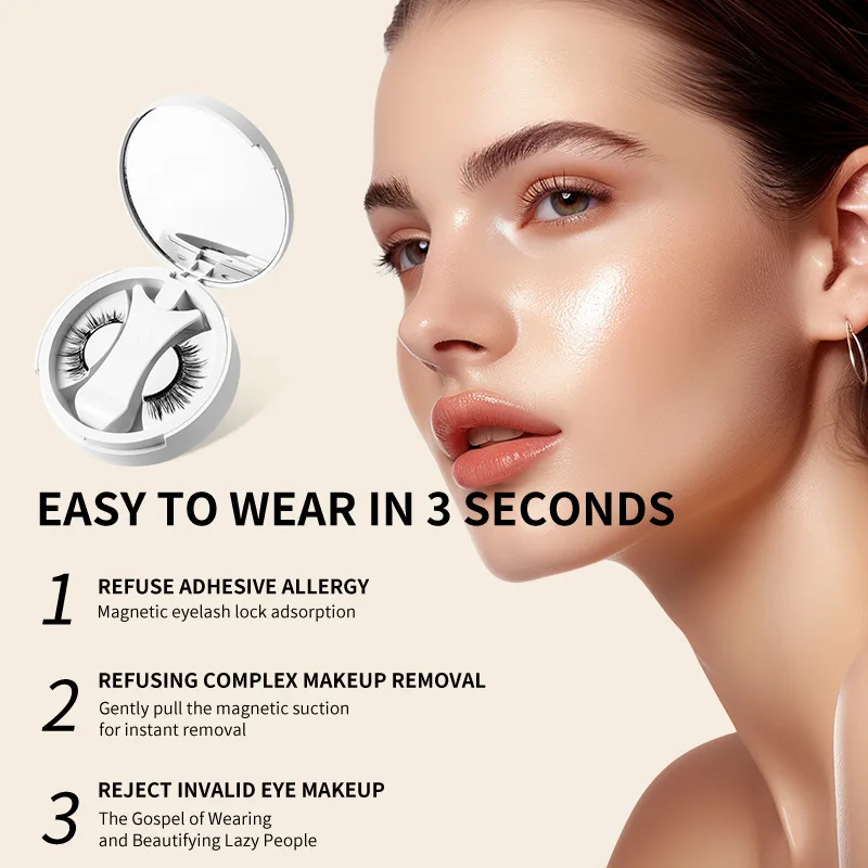 3D Natural Magnetic Eyelashes With 3 Magnetic Lashes Reusable False Eyelashes Portable Cosmetic Tool