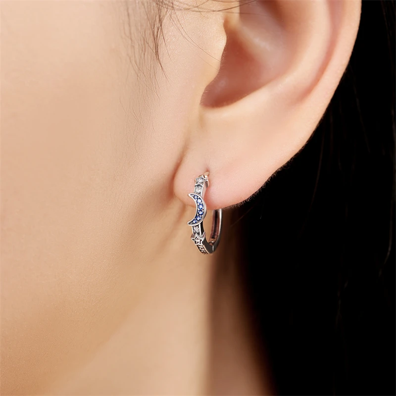 925 Sterling Silver Simple Hoop Earrings Star Moon For Women Ear Studs Silver Fashion Jewelry For Party Wedding Engagemen Gift hoop earrings,silver earrings,silver stud earrings,silver hoop earrings,womens earrings