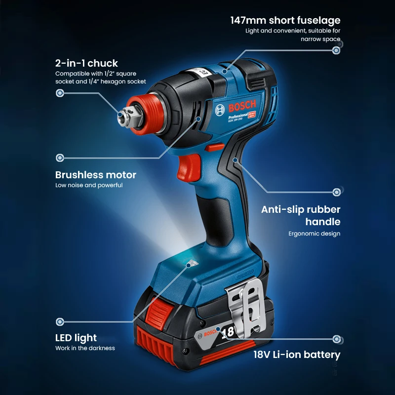 Bosch GDX 18V-200 Cordless Electric Screwdriver with Battery Power 
