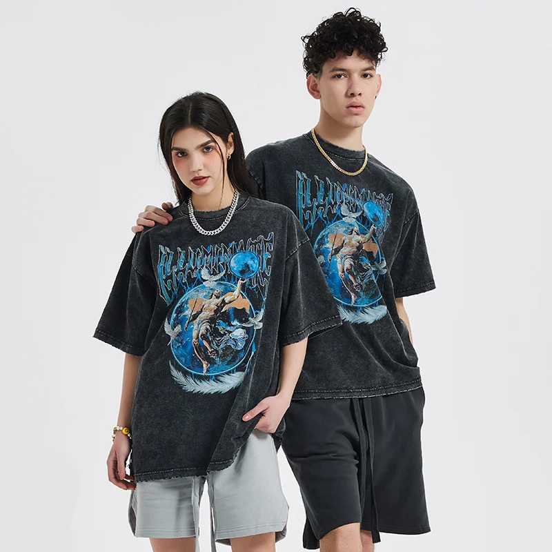 Tシャツ・カットソー Luxury Street Wear washed vintage jump be unisexual Vintage Washed Astarion Graphic T Shirts Men's Classic Style