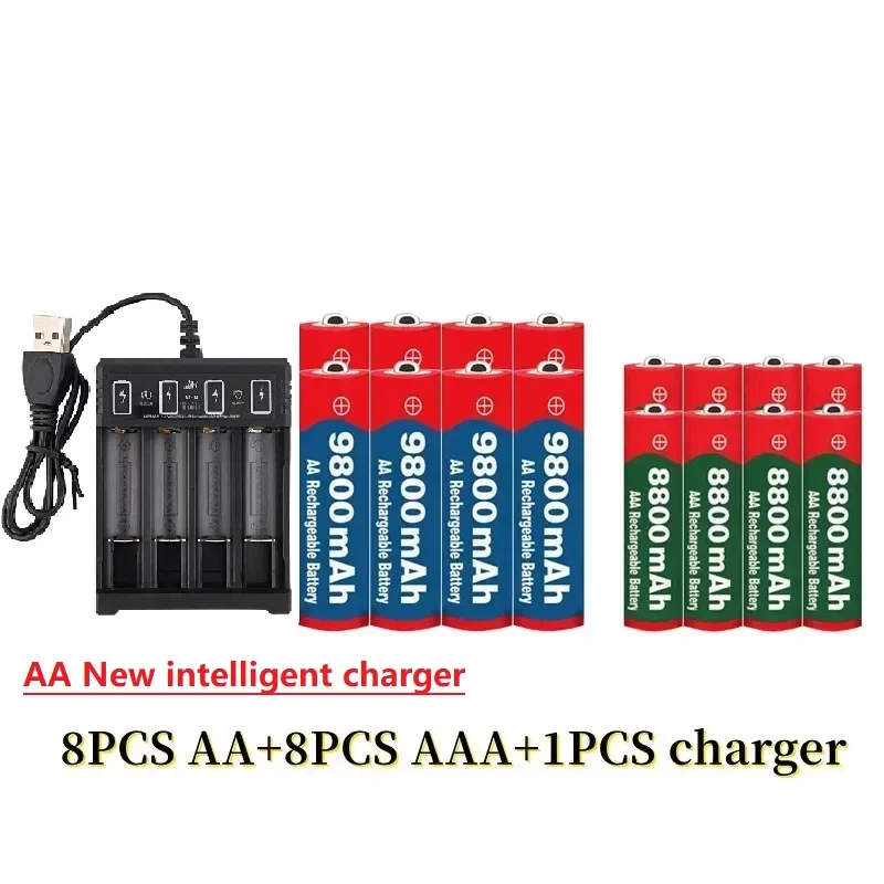 Фото Новинка, перезаряжаемый никель-водородный аккумулятор 1,5 в AA9800mAh + AAA8800mAh + USBcharger 1,5 V, используется для электронных игрушек, батарей для камеры №4