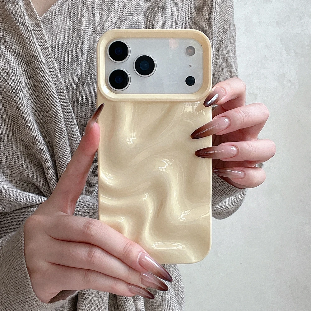 Glänzende, einfarbige 3D-Handyhülle mit Wasserwellenmuster für iPhone 17, Air 16, 15, 14, 13, Pro Max, stoßfeste, weiche Rückseite – Detail 14