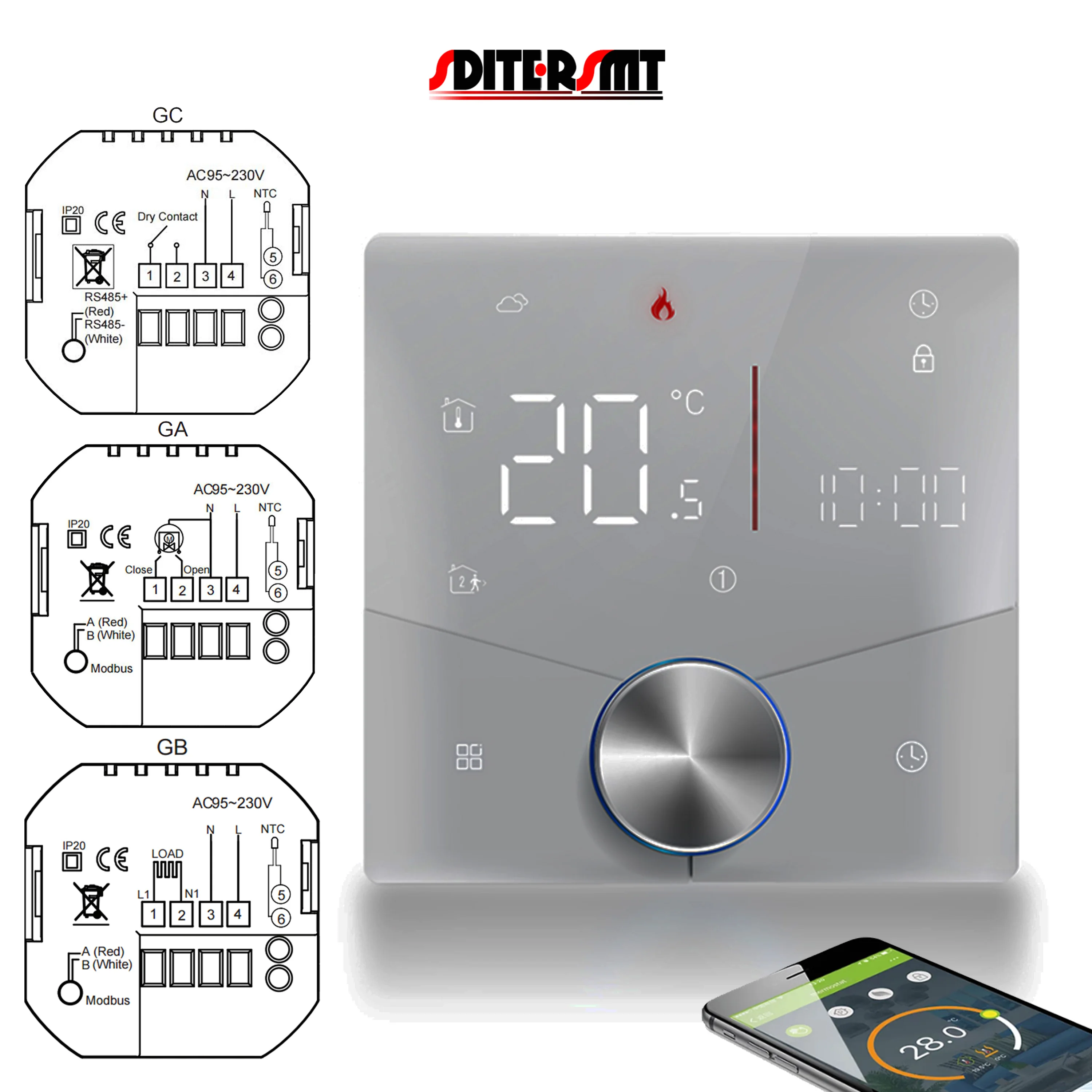 Sditersmt Wifi Riscaldamento Radiante/Elettrico Termostato Manopola Caldaia Per Interruttore Relè 100%/Contatto A Secco E Controllo Passivo 24V 220V